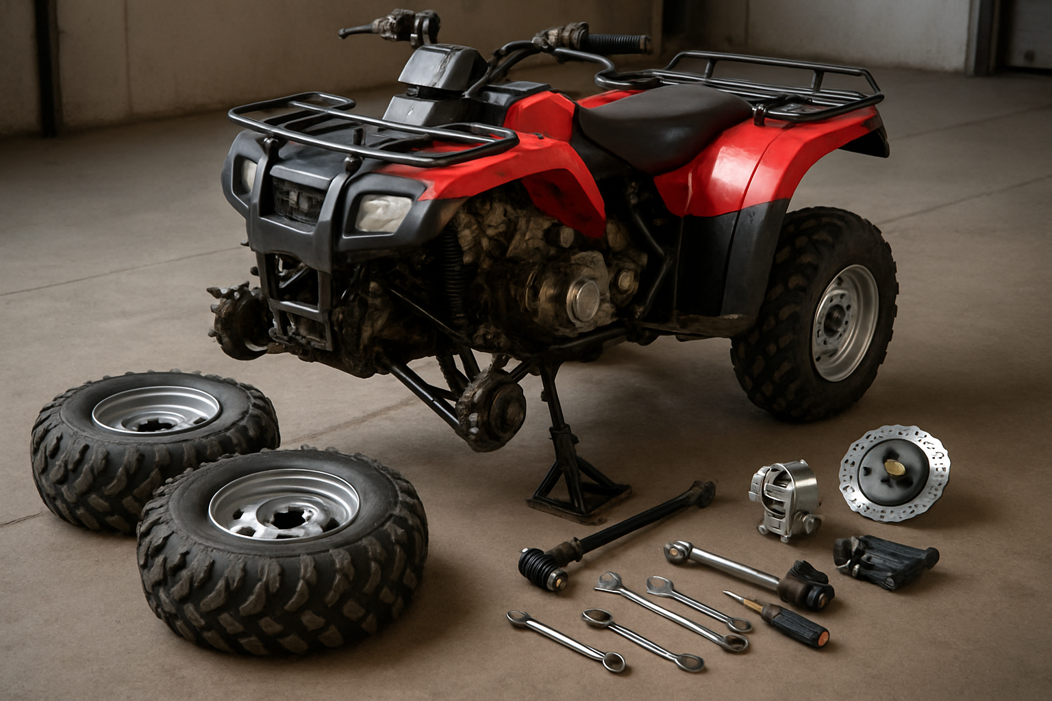 Quadricículo em manutenção com peças novas